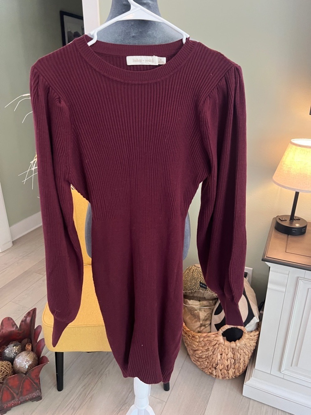 bishop + young Burgundy Ribbed Long Sleeve Sweater Dress